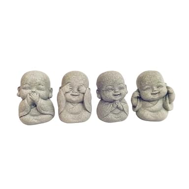 LWDUDE 4-in-1 Mini Buddha Statue Set - See/Hear/Speak/Think No Evil, Zen Feng Shui Decor for Home, Aquarium, Garden, Office - Spiritual Resin Figurines with Blessing Amulet (1.37 Inch Each)
