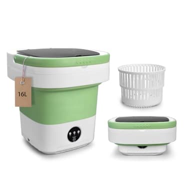 Portable Washing Machine, Mini 16L Foldable Washer and Dryer with 3 Modes Deep Cleaning, Upgraded Small Collapsible Laundry for Hotel, Apartment, Home and Travel - Green