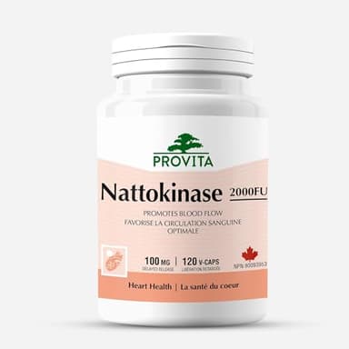 Nattokinase 2000FU - Blood Support by Provita | Cardiovascular Health | Improves Blood Flow & Circulation | Alleviates High Blood Pressure, Hemorrhoids and Varicose Veins | 120 Capsules