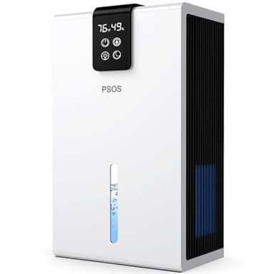 PSOS Dehumidifier, 98 OZ Water Tank, Dehumidifier for Home 1000Sq.Ft Quiet Dehumidifiers for Basement, Bedroom, Bathroom, RV with Humidity Display, Auto Shut Off, Relaxing 7 Color Ambient Light(White)