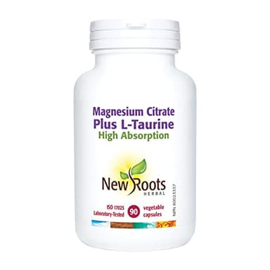 New Roots Herbal - Magnesium Citrate Plus L-Taurine, 90 Capsules 45-Day Supply - Teeth Health & Brain Health Supplements for Adults - Blood Pressure Support & Nervous System Support - High Absorption