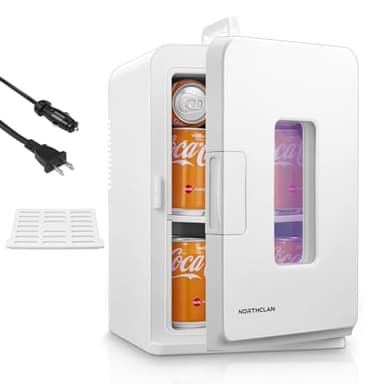 NORTHCLAN 2-Tier Mini Fridge, 15 Liter/21 Can, 110V AC/ 12V DC Portable Small Fridge, Cooler & Warmer Mini Refrigerators, Small Compact Fridge for for Food, Drinks, Makeup (White)