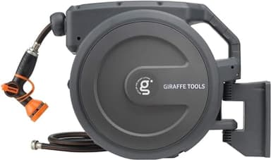 Giraffe Tools Garden Hose Reel Retractable 1/2" x 100 ft Wall Mounted Water Hose Reel Automatic Rewind, Any Length Lock, 100ft, Dark Grey AW30