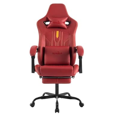SUKIDA Gaming Chair Massage - Gamers Choice Gaming Chairs for Adults, Reclining Ergonomic Gamer with Footrest Pc Computer Comfy Leather Swivel Recliner Adjustable Backrest Lumbar, Red