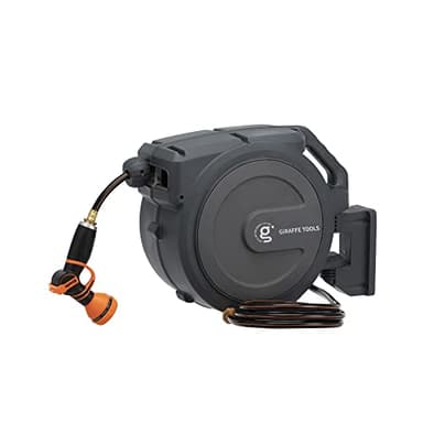 Giraffe Tools Hose Reel 1/2" x 78 ft, Retractable Garden Hose, Wall Mounted 180° Swivel, AW25 Water Hose Reel Automatic Rewind, Heavy Duty, Any Length Lock, Dark Grey, 9 Pattern Nozzle