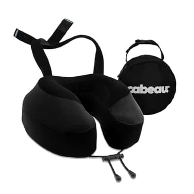 Cabeau Evolution S3 Travel Neck Pillow Memory Foam Neck Support, Adjustable Clasp, and Seat Strap Attachment - Comfort On-The-Go with Carrying Case for Airplane, Train, and Car (Jet Black)