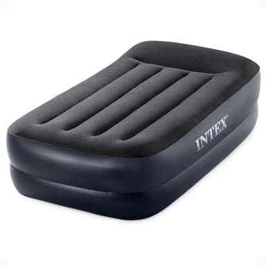 INTEX 64121ED Dura-Beam Plus Pillow Rest Air Mattress: Fiber-Tech – Twin Size – Built-in Electric Pump – 16.5in Bed Height – 300lb Weight Capacity