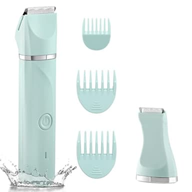 Waterproof Bikini Trimmer Women Electric Razor for Bikini Legs Pubic Hair Rechargeable Electric Shaver for Women Hair Removal with Snap-in Ceramic Blades IP7X Washable Head,Wet and Dry Use, Green