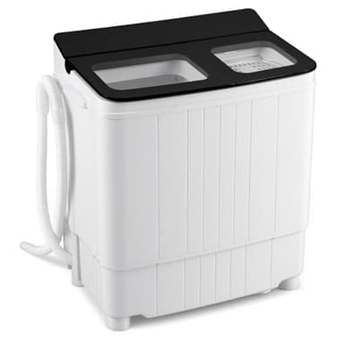 Giantex Portable Washing Machine, 18LBS Twin Tub Mini Compact Laundry Washer Spinner Combo with Drain Pump, 11Lbs Washer and 7Lbs Spinner for Apartments, RVs, Dorms, Black+White