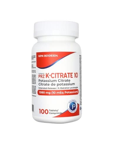 Pharmaris Potassium Citrate Extended Release, 1080mg (10 mEq Potassium Supplement), Helps Prevent Hypokalemia & Replenish Electrolytes, 100 Tablets