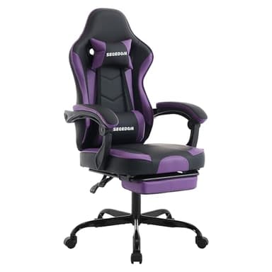 SEGEDOM Gaming Chair, Ergonomic Computer Chair with Footrest and Massage Lumbar Support, Office Video Game Chairs with Adjustable Height and Backrest, Black Purple