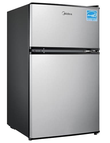 Midea WHD-113FSS1 3.1 Cu Ft Compact Fridge with Freezer, Energy Star Certified Mini Fridge with Interior Light, Adjustable Shelves, Perfect for Office, Dorm, Bedroom, Stainless Steel