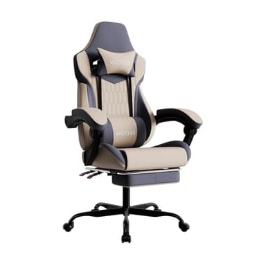 WOTSTA Gaming Chairs Massage Game Chair with Footrest Reclination Angle Adjustable Backrest Height Gamer Seat Equiped Retractable Wheels (Beige)