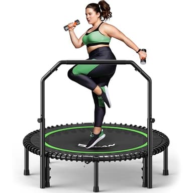BCAN 550LBS Foldable Mini Trampoline, 48" Fitness Trampoline with Adjustable Handle Bar, Safety Pad/Bungee Cords, Stable & Quiet Exercise Rebounder for Adults Indoor/Garden Workout