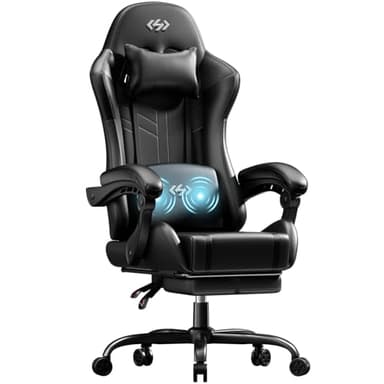 HLDIRECT Gaming Chair, Video Game Chair with Pocket Spring Cushion, Ergonomic Computer Chair for Adults with Headrest and Massage Lumbar Support, Swivel PU Leather Office Chair (Black)