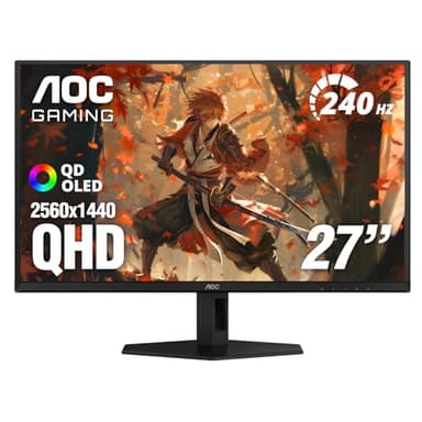AOC Q27GAZD 27" QD OLED Gaming Monitor, QHD 2560 x 1440, 240Hz 0.03ms, HDMI 2.0 x1, Display Port x1, G-Sync Compatible, Console Gaming Ready, 3-Year Zero-Bright-Dot