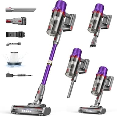 Cordless Vacuum Cleaner for Home - Powerful Stick Vacuum with HEPA Filter, 55Min Runtime,LED Light, Anti-Tangle Brush,Detachable Battery,Lightweight Vacuum for Pet Hair,Carpets & Hard Floors
