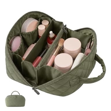 2026 New Travel Makeup Bag, Wide Open Lay-Flat Cosmetic Bags for Women, Waterproof Spacious 180° Open Make Up Organiser Bag for Toiletries & Brushes Large Capacity with Compartments