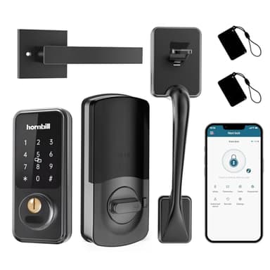 Smart Front Door Lock Set, Hornbill Keyless Entry Deadbolt with Lever Handle, App Control, Electronic Digital Touchscreen Keypad, Auto Lock, Easy Install, Matte Black