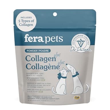 Fera Pets Cat & Dog Collagen Powder - Bone, Gut, Joint and Skin Supplement - 5 Types of Collagen + Clinically Studied UC-II® - 4.23 oz