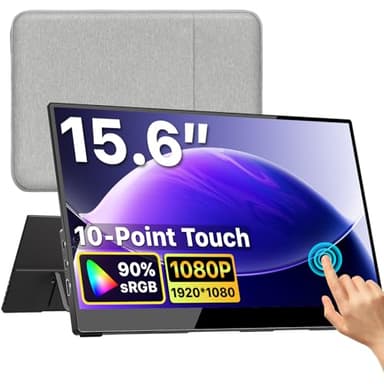 KKSMART Touchscreen Portable Monitor for Laptop 15.6 inch 1080P FHD 60Hz 90% sRGB, Portable Screen for Laptop MacBook Surface PC PS5 Xbox, HDMI Dual USB-C VESA Mountable Built-in Speaker