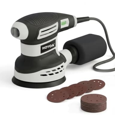 HOYOA Random Orbital Sander for Wood 3.0Amp 5 inch, 6 Variable Speeds, 14000RPM Palm Sander with 15 Sandpapers, Dust Collector, Electric Sanders Machine for Woodworking, DIY, Furniture Sanding