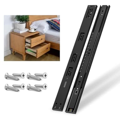 NECILO 16" Soft Close Black Residential Drawer Slides, 45kg Load Capacity Full Extension Ball Bearing, Replacement Slides for Kitchen, Bathroom, Home, Office, Side Mount, 1 Pair