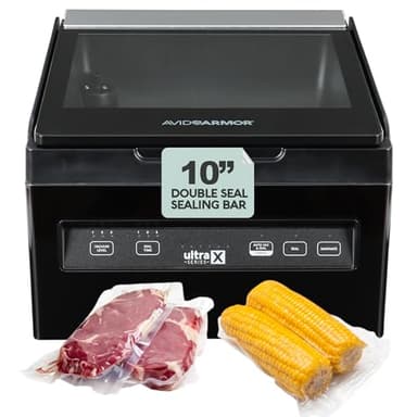 Avid Armor Chamber Vacuum Sealer Machine USVX Ultra Series 10" Seal Bar for Liquid-Rich Wet Foods, Cooking Sous Vide, Infusions. Compact Size Vacuum Chamber Sealer Black Color Great for the Countertop