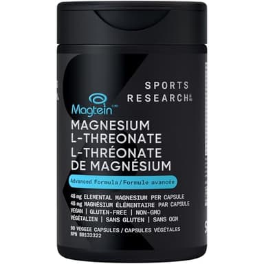 Sports Research® Magtein Magnesium L-Threonate Capsules - Magnesium Supplement for Memory, Focus & Cognition - Magnesium L Threonate Supports Sleep & Mood - 2000mg, 90 Capsules for Adults