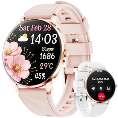 Smart Watch for Women Android/iPhone, 1.32" AMOLED Screen Smartwatch with Answer/Make Call/Fitness Tracker/Heart Rate/SpO2/Sleep Monitor/110+ Sport Modes, 2 Bands