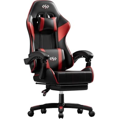 HLDIRECT Gaming Chair for Adults, Ergonomic Computer Chair with Footrest & Linkage Armrest, High Back Gamer Chair with Lumbar Support, Adjustable Game Chair, 360° Swivel, 300LBS (Black & Red)