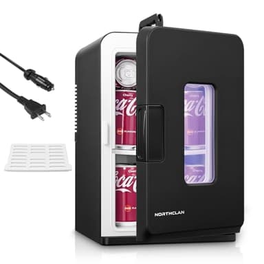 NORTHCLAN 2-Tier Mini Fridge, 15 Liter/21 Can, 110V AC/ 12V DC Portable Small Fridge, Cooler & Warmer Mini Refrigerators, Small Compact Fridge for for Food, Drinks, Makeup (Black)