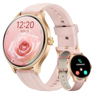 Smart Watch for Women Bluetooth Call, AMOLED Ultra-HD Screen AI Voice Smartwatch, Fitness Watch with Step/Sleep/Heart Rate Monitor, 120+ Sports Modes, IP68 Waterproof, for iPhone/Samsung/Android, Pink
