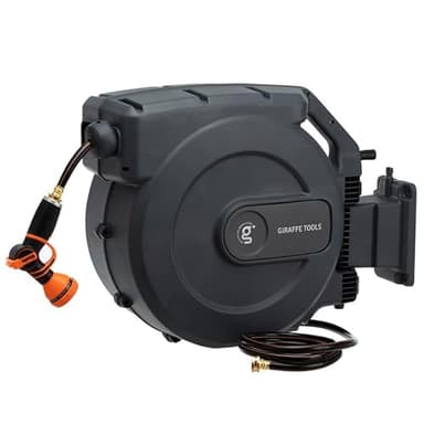 Giraffe Tools Garden Hose Reel 5/8" x 115+5 ft, Retractable Garden Hose, Wall Mounted, Automatic Rewind 180° Swivel, Heavy Duty, Any Length Lock, Slow Retraction Dark Grey,AW5058