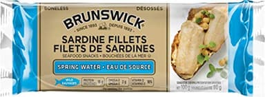 Brunswick Sardine Fillets Seafood Snacks in Spring Water - 100g, 18 Count - Canned Sardines - High In Protein & Vitamin D - Contains Omega-3 - Ready To Eat