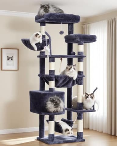 Gitelsnour Cat Tree, Cat Tower for Large Cats with 2 Big Platforms, 2 Baskets, condo and Toys, 63" Cat Scratching Posts for Indoor Cats, Smoky Gray GCT020G