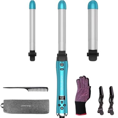 3 in 1 Auto Rotating Hair Curling Wand - IAMFINE Automatic Rotating Curling Iron with Interchangeable Ceramic Barrels(0.75", 1", 1.25"), Adjustable Temp Hair Styling Tools for Beach Waves