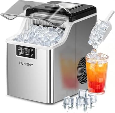EUHOMY Ice Maker Machine Countertop, 2 Ways to Add Water, 45Lbs/Day 24 Pcs Ready in 13 Mins, Self-Cleaning Portable Compact Ice Cube Maker with Ice Scoop & Basket, Perfect for Home/Kitchen/Office/Bar