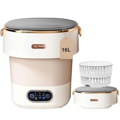 Portable Washing Machine,Foldable Mini Washer 16L Upgraded with Spin Basket – Ideal for Washing Underwear,Baby Items & Small Clothes, Suitable for Apartments,Dorms,Homes & Hotels,Beige