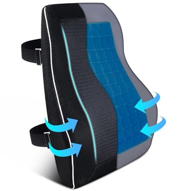 Gel Lumbar Support for Office Chair Back Support for Lower Back Cooling Chair Back Support Cushion Improves Posture Back Rest Memory Foam Back Support Pillow for Gaming Chair, Driving Seat