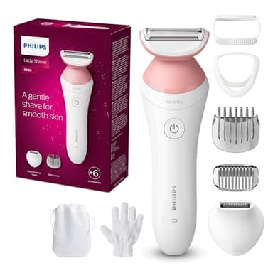 Philips Lady Shaver Series 6000, Cordless Wet and Dry Shaver for Body, with 7 Accessories, Bikini Trimmer and Body Exfoliation, 40 Min. Runtime, Model BRL146/00