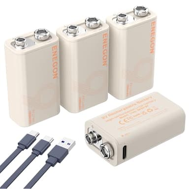 ENEGON 4 Pack 9V Batteries 1000mAh Rechargeable 9V Battery Type-C Charging for Precision Devices Such as Portable Multimeters, Metal Detector, Smoke Detectors and Wireless Microphones