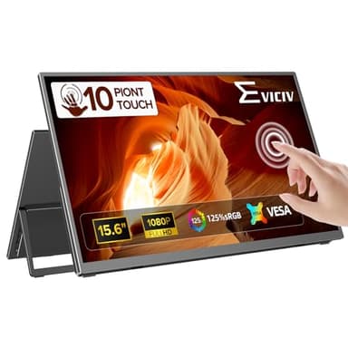 EVICIV Portable Monitor Touchscreen, 15.6" 10-Point 125% sRGB 1080P FHD IPS HDR Second Screen w/VESA/Smart Cover, Eye Care USB-C Mini HDMI Travel Display for Laptop/PC/Phone/Tablet/Game Consoles
