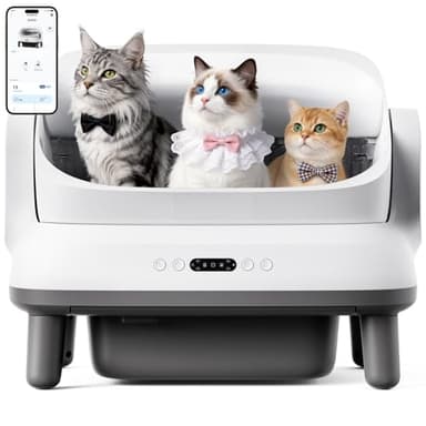 Happypaw XXXL Open-Top Self Cleaning Litter Box - Extra Large Space Low Entrance Automatic Litter Box for Multiple Cats, Safety Sensor, Anti-Pinch, 11.9L Waste Bin,APP Control, Includes Liners