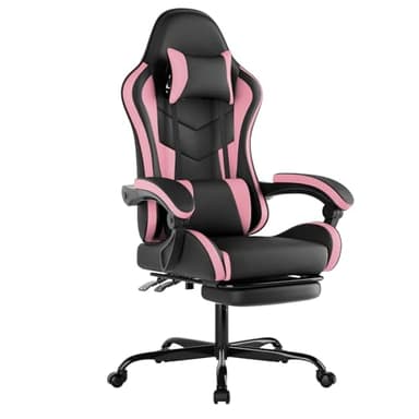 NIONIK Gaming Chair with Footrest, Ergonomic Gaming Chair Racing Style Adjustable Height High-Back PC Computer Chairs, Video Game Chairs with 360°-Swivel Seat and Headrest, Black Pink