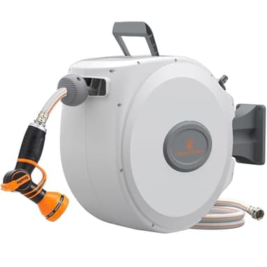 Giraffe Tools Hose Reel 5/8" x 60 ft, Retractable Garden Hose, Hose Reel Wall Mounted 180° Swivel, Retractable Garden Hose, Heavy Duty, Any Length Lock, 9 Pattern Nozzle