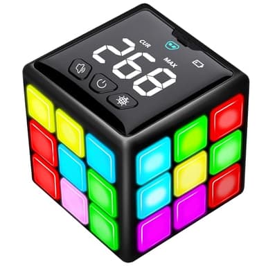 Rechargeable Handheld Cube with Games - 15 Fun Brain & Memory Games with Score Screen for Kids Teens - Christmas Easter Birthday Gifts for Boys Girls Ages 6-12+ Years Old (Black)