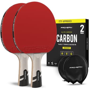 PRO-SPIN Ping Pong Paddles – ITTF Approved Professional Table Tennis Rackets with Carbon Fibre for Superior Control | 7-Ply Blade, Premium Rubber, 2.0mm Sponge (Red, 2-Pack)