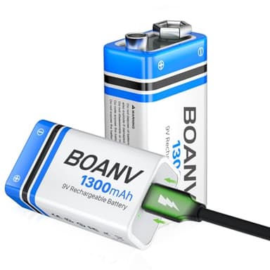 2PCS 1300mAh 9V Rechargeable Batteries, 9V Rechargeable USB Lithium Long Lasting Battery, with 2 in 1 Charging Cable, for Smoke Detectors, Alarms, Keypad, Microphone
