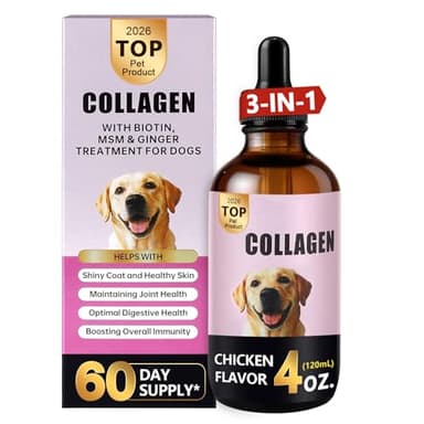 Collagen for Dogs,4Fl Oz（120ml） Add Probiotics,Reduce Dog Hair Loss and Increase Hair Brightness,Contains hyaluronic Acid and 3 proteins,Enhance Joint Supportand Mobility,Canadian NN Certification